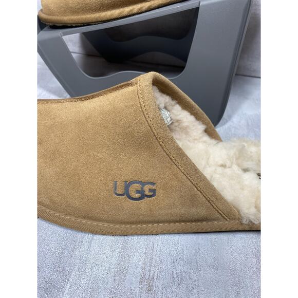 UGG Scuff Slippers Mens Size 13 Chestnut Suede Sheepskin Shearling Lined Slip On - Picture 7 of 9